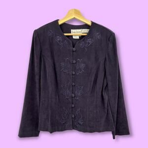 Karin Stevens SIZE 12 VINTAGE 90's Blazer Purple Embroidered Floral Microfiber